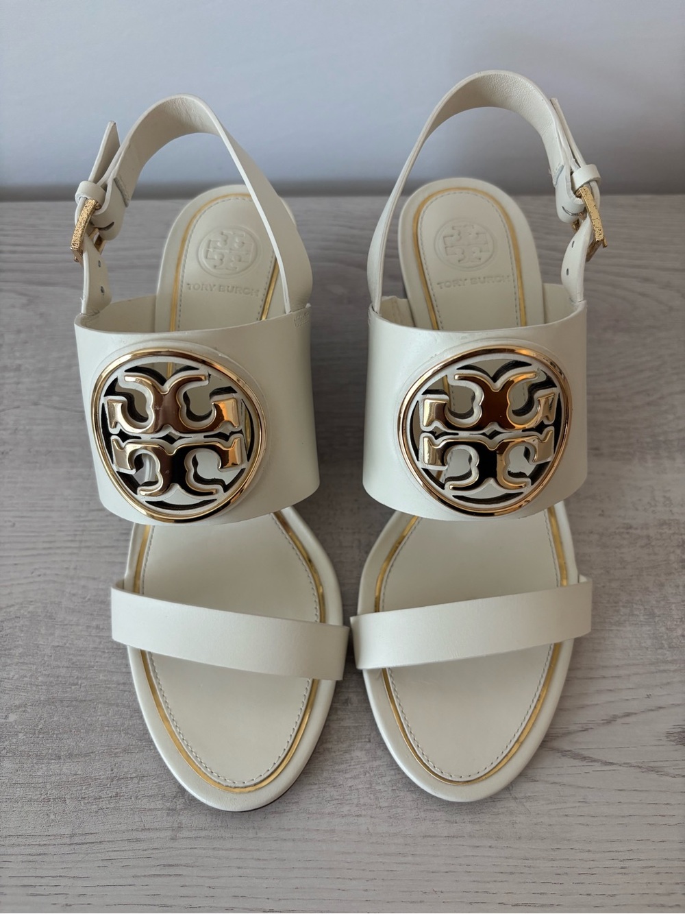 Tory Burch Metal Miller 65mm Wedge Sandals, Size 7M